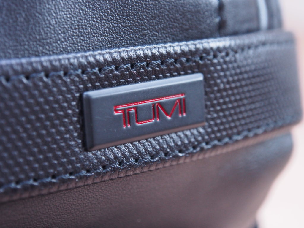 Tumi Alpha 2 backpack leather logo 